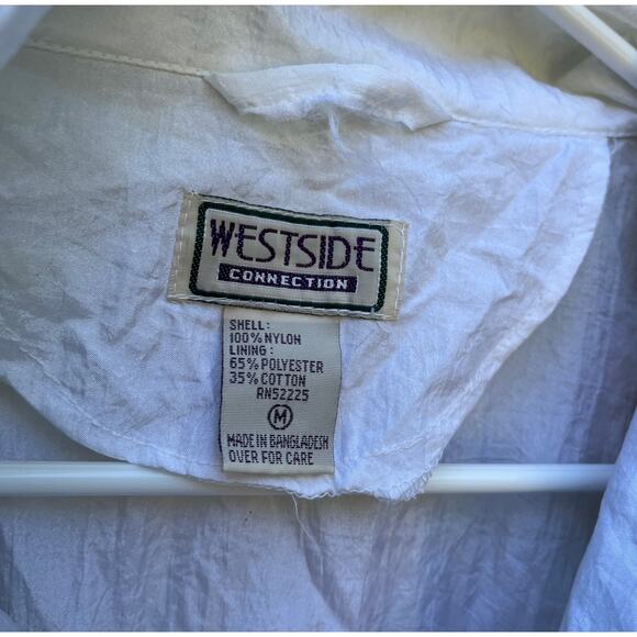 VTG 80s Nylon Track Jacket Women's Medium White Parachute Full Zip Bright Floral - Picture 5 of 5